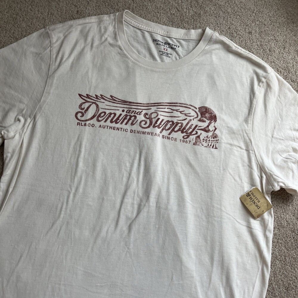 Denim and Supply Ralph Lauren T-Shirt Men XL Cream Skull Print Preppy Cotton NWT